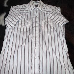 Panhandle Slim White, Red and Blue/Grey Striped Pearl Snap Shirt